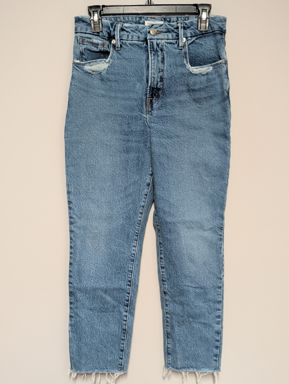 Good American High-Rise Light Blue Raw Hem Jeans